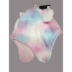 NWT 12-24 mo Hat & Mitten Set, Fluffy Fuzzy Rainbow Laura Ashley New
